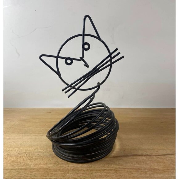Black Wire Metal Cat Memo Holder For Desk Organization Coil - Picture 2 of 4